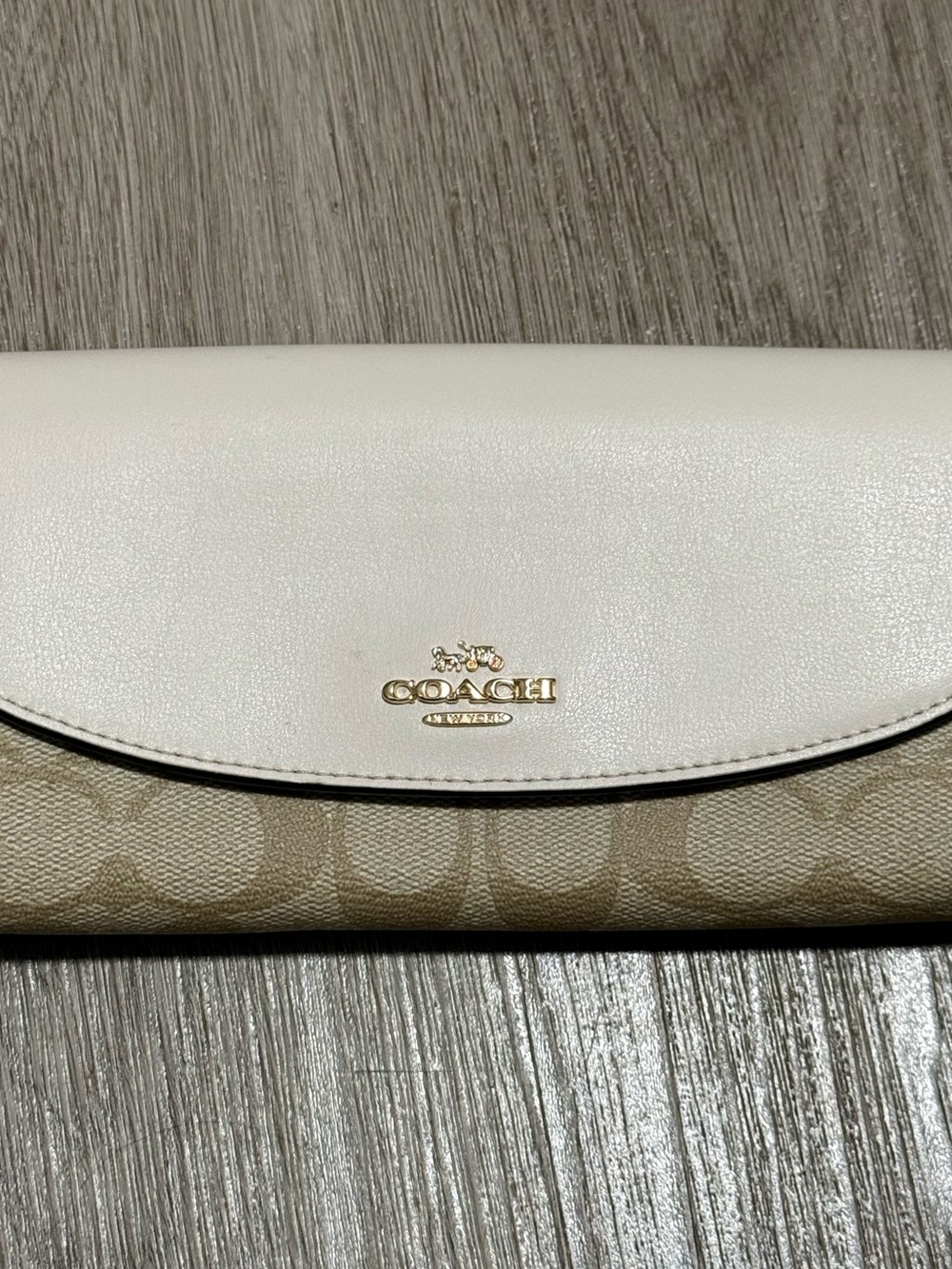 Coach Signature Continental C Monogram Long Wallet Cream Khaki Gold Logo